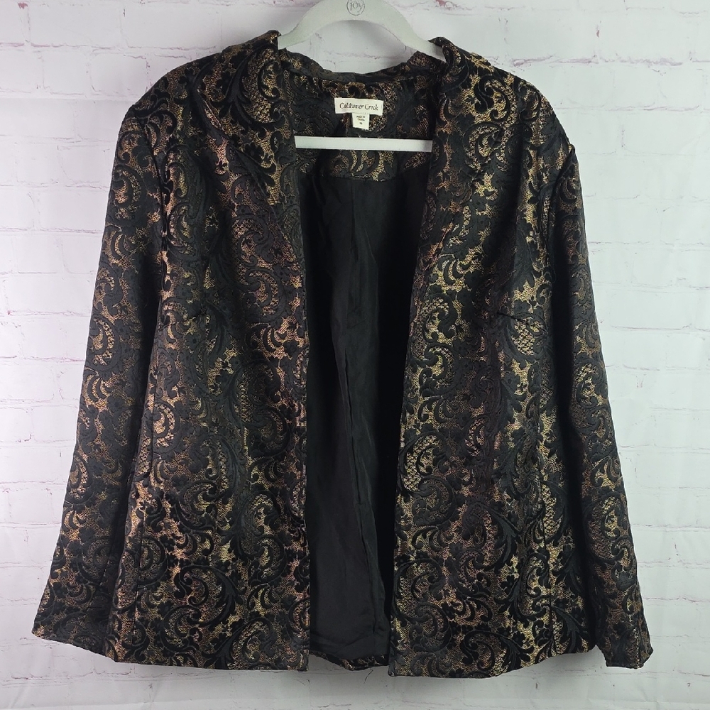 Coldwater Creek Black and Gold Brocade Blazer